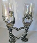 Fellowship Foundry Pewter Crystal Vine Toasting Champagne Flutes Forms Heart 9 