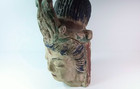 Antique Wood Carving Painted Guanyin Bodhisattva Buddha Head 12 In Serene Look