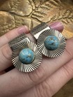 Soviet 1970s Czech Blue Peking Glass Cufflinks   Pin Chrome Tone Never Worn Ussr