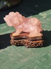 Antique Chinese Rose Quartz Pair Of Foo Dogs On Stands