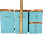 Mcm Vintage Lincoln Beautyware Turquoise Blue Canister Set Of 4 Copper Lids