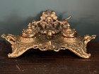 Ornate  Vintage Fancy Lion Cherub Brass Double  Inkwell  - Needs Repair