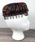 Vintage Afghan Kuchi Tribal Headdress Wool Hat Metal Dangles Ethnic Cap