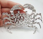 Elegant Silver-tone Crab Brooch Pin Blue Rhinestone Crystal Woman Jewelry