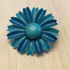 Vintage Estate Mid Century Modern Metal Blue Enamels Flower Brooch