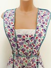 Vintage 40 s 50 s Full Bib Apron Purple Floral Cotton Aqua Piping Pockets