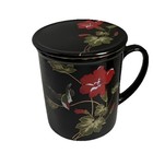 Vintage Nib Super Rare Cherry Blossom Japan Black Floral Ceramic Mug Set 6 Pc 