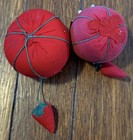 2 Vintage Pin Cushions Red Tomato Sewing Needle Holders With Emery Strawberry