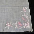 Vintage Unbranded Embroidered Handkerchief White Pink Floral Monogram Hl