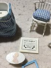 Vtg Dollhouse Nursery Furniture Set 1 12th Scale White Wicker Blue Accent Crib