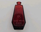 Ruby Red Skull   Crossbones Poison Bottle Coffin Shaped Vintage Bottle Glass