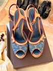 Vintage Louis Vuitton Monogram Denim Espadrille Wedge Bow Sandals Box Eu 38 5
