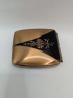Vintage Art Deco Enamel Black   Gold Small Makeup Compact