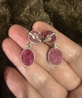 Vintage 925 Sterling Silver Earrings Ruby Gemstone