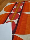 Awesome Rare Vintage Mid Century Retro 70s Org Pnk Striped Oval Circles Fabric 