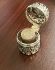 1914 Vintage 14k Yellow Gold Thimble Size 10 Engraved With Sterling Silver Case