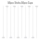 50 Pieces Plastic White Balloon Sticks With Cups For Party  Valentine s Day     