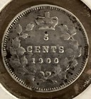 1900 Victoria Silver Canadian 5 Five Cents Coin
