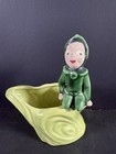 Vintage Ceramic Elf Planter  Green Glazed  Christmas Figurine Pixie Pottery