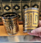 Mcm Set Of 2 Culver Brand Greek Key Style Rocks Glasses 22k Gold Raised Pattern 