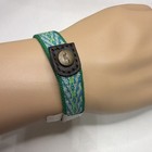 Hollister Green Blue White Braided Fabric Bracelet Brass Button Unisex 8 5 