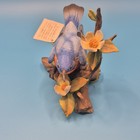 Porcelain Bluebird Figurine On Branch With Flowers Collectible