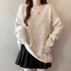 Womens Lace Loose Sweater Jumpers Pullover Sweet Girls Knitted Tops Cute Sweater
