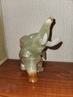 Large Hand Carved Elephant Figurine Vintage Quartz Onyx Green Brown Marble