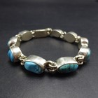 Federico Jimenez Sterling Silver Turquoise Link Bracelet Gorgeous Natural Cabs