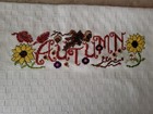 Completed Autumn Sunflowers Acorns Cross Stitch Kitchen Towel  Finished    