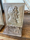Antique Set Verdigris Bronze Abraham Lincoln Bookends W foundry Maker Mark