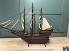 Primitive Model Of A 1500   s Ship Original Hand Made Carving Canvass  44 