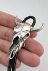 Vtg Navajo Southwest Sterling Silver Cow Skull Steer Head Stamped Bolo Tie