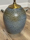 Karen Howell Folk Art Pottery Lamp Vintage 1986 Blue Green Glazed 17  Tall