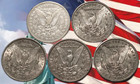 Morgan Dollars 1878-1893 Cc - Lot Of 5 Uncirculated Mixed Dates Au bu Coins      us
