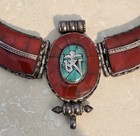    antique Tibetan Coin Silver Garuda Deity Collar Necklace Turquoise Coral 107g