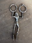 Antique Silver Candle Snuffer Harlequin Jester Holding Snake Rings 4 5    Tongs