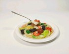 Realistic Fake Seafood Chop Suey In Ceramic Bowl With Spoon Display Faux Food
