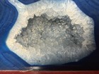 Polished Blue   White Agate Geode Slice Crystal Display Specimen On Stand 3lb