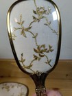 Vintage Art Nouveau Vanity Dresser Set 2 Piece Brush And Mirror Gold Tone Cream