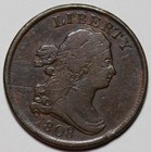 1808 Draped Bust Half Cent - Scratched - Rotated Die - Us 1 2c Copper Coin