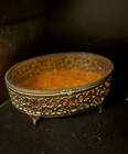 Vintage Crush Velvet Oval Large Ormolu Jewelry Casket Trinket Box Gold Filigree