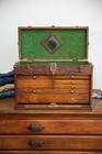 Antique Machinist Tool Box Chest Wood Jewelry Box 7 Drawer Vintage Oak Case
