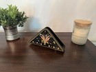 Vintage Hand Painted Wood Letter Holder Black Floral Folk Art Decor