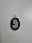 Oval Cameo Pendant Black   White Profile  Oval Stone In Gold Base Metal