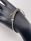 925 Sterling Silver 6 Charms Marcasite Dangle Charm Cuff Bracelet 7  Boho 168