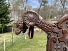 Antique Ornate Hand Carved Wood Brass And Leather Working Fireplace Fire Bellows