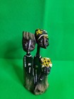 Carved Wood Figurine African Tribal Folk Art With Scarfs 