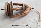 Antique Wooden Spinning Wheel Large Spool Flyer   Metal Hook