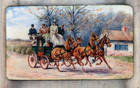 Unusual English Silver Lefthanded Cigarette Case With Enamelled Carriage Scene